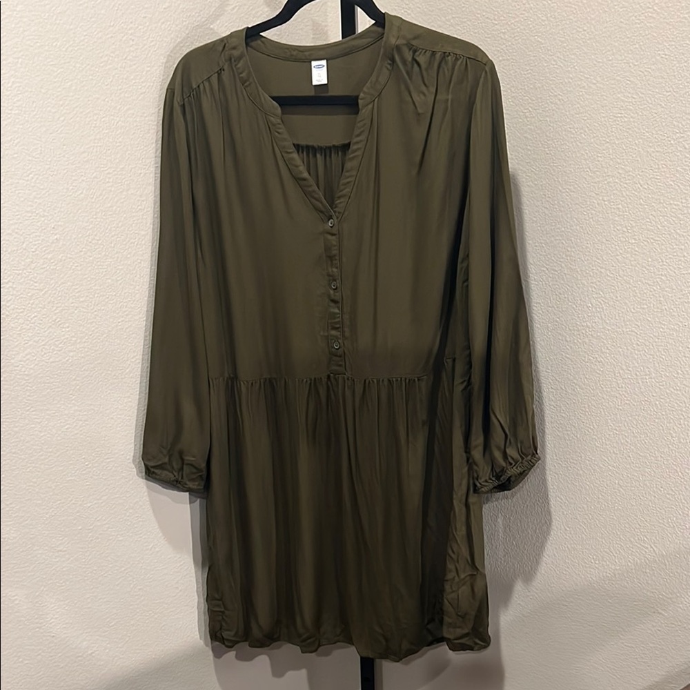Old Navy Khaki Button-Up drop waist dress